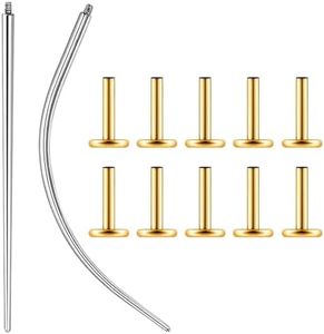 Osbourney 18G Gold Internal Threaded Bar G23 Titanium ASTM F136 Replacement Post, 10 PCS Post and 2 PCS Internal Threaded Piercing Assistant Tools Flat Back Stud Earrings with 6mm Bar Length for Nose Helix Cartilage Tragus Conch Lobe Labret Piercing Jewelry