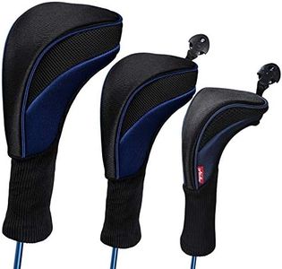 Black Golf Club Head Cover for Driver Fairway 3 Pcs Woods Headcovers, Golf Accessories Hybrid Head Covers Set with Interchangeable Tags 3 4 5 7 X (Blue)