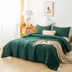 COTTEBED Softness Comforter Set King Size Bed - Super Soft Cotton Polyester Blend Solid Lightweight Bedding Quilt Blanket and 2 Pillowsham All Season - California/Cal King Emerald/Hunter/Forest Green