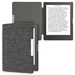 kwmobile Case Compatible with Kobo Aura Edition 1 - Book Style Fabric e-Reader Cover Flip Folio Case - Dark Grey