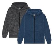 TEX2FIT 2-Pack Boys Full Zip Hoodies, Fleece Zip-up Hoodie Sweatshirt for Kids (2pcs Set) (Dark Grey Melange/Blue Melange, Small (7-9yrs))