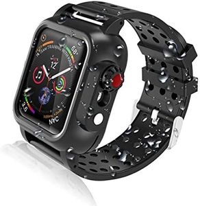 Realproof Waterproof Case for Apple Watch Series SE | SE2 | 6 | 5 | 4 44MM with 3PCS Premium Soft Silicone Band, Dropproof Shockproof Resistant Rugged Protective iWatch Case Bulit-in Screen Protector