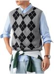 SOLY HUX Men's Striped Cable Knit Sweater Vest V Neck Sleeveless Casual School Sweater Tops Grey Argyle X-Large