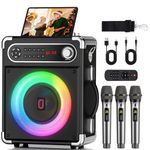 JYX Karaoke Machine with 3 Wireless Microphones, Portable Bluetooth Speaker with Echo Effect, Bass Treble Adjustment, Disco Lights, Support SD Card/USB/AUX/TWS/TV/FM/REC for Home Party Outdoor