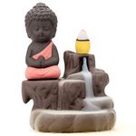 Karauli Collection Incense Burner Smoke Waterfall Backflow Holder Ceramics Porcelain Buddha Little Monk Tower Cones Sticks Ash Catcher with 10 backflow Incense Cones Red