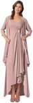 Geforsp 2 Pieces Tea Length Mother of The Bride Dresses for Wedding with Jacket 3/4 Sleeves Evening Formal Gown with Pockets, Dusty Rose, 20