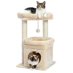 PAWZ Road Cat Tree, Small Cat Tower with Sisal-Covered Scratching Posts, Cozy Cat Condo, Soft Cat Perch and Plush Pompom for Indoor Cats, Beige