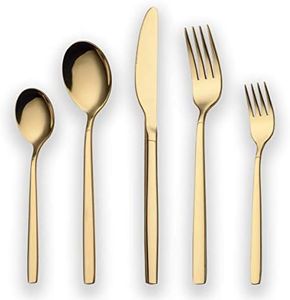 Set di posate placcato oro 30 titanio Berglander, 30 posate Set di posate dorate, set di posate in argento, servizio per 6 (oro lucido)