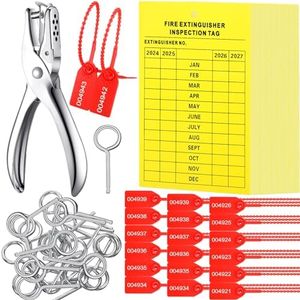 Monthly Fire Extinguisher Inspection Tags Set Including 2024-2027 Maintenance Tags Plastic Tamper Seals Fire Extinguisher Pull Pins Numbered Security Tags with Handheld Hole Puncher(76 Pieces)