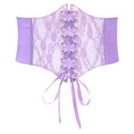 Women Lace-up Corset Waist Belt Transparent PVC Lace Crochet Petal Elastic Wide Belt for Dress by WHIPPY,Purple,Fit Waist Size 39"-42"