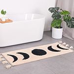 Bohemian Runner Moon Phases Bath Mat with Tassels Half Moon Rugs College Dorm Room Decor for Bathroom Hippie Witchy Area Rug Beige Neutral Creamy Black long 20x60