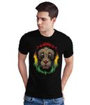 Quote Marshals Lion Reggae Music Printed Round Neck Black T-Shirt for Men's Size-2xl