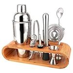 Bartender Kit-Cocktail Shaker Set 10 PC Bar Tool Set with Sleek Bamboo Stand Base, Kitchen Martini Shaker and Bar Tools, Perfect Home Bartending Kit for an Awesome Drink Mixing Experience