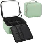 Relavel Makeup Bag With LED Mirror, Travel Makeup Organizer Train Case with 3 Color Lighting Brightness, Rechargeable Cosmetic Vanity Case for Women with Makeup Brush Compartments, Green