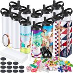 AMZKONIG 12 Pack 20 oz Sublimation Tumblers Stainless Steel Insulated Sports Water Bottles Bulk Kit with Sippy Up Lid & Portable Handle, Rubber Base, DIY Sticker, Shrink Wrap, for Tumbler Heat Press