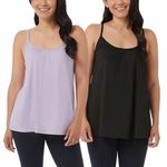 32 Degrees Women's 2-Pack Cool Flowy Bra Camis | with Built-in Cups | Relaxed Fit | Adjustable Spaghetti Strap, Black/Lilac, Medium, Black / Lilac