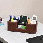 CLADD INTERNATIONAL Compact Desk Organiser Faux Leather Rectangular Stylish Design Use for Storage | Home | Kitchen | Make Up | Card | Mobile | Stationary (Counter Brown)