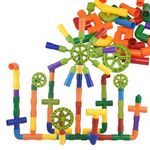 Building Blocks 85 Pieces Pipe Building Blocks Tubular Spout ConstructionToy Fun Educational Building Construction Toys with Wheels, Parts and Storage Bag for Kids Boys Girls Ages 3+