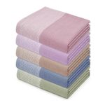 Thirsty Towel, Bamboo Towels for Bath, Soft Slub Towel & High Absorbency Towels, Quick Dry Towels for Bath Large Size, Towel for Bath Men, Women (Pack of 5 - Pink, Viola, Denim, Green & Brown)
