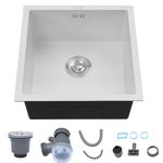 Warmiehomy Kitchen Sink 304 Stainless Steel Sink 44x44x21cm Single Bowl Kitchen Sinks with Drainer Kit Undermount and Topmount Small Kitchen Sink for Kitchen, Bar, Campervan