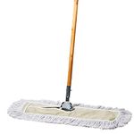 Tidy Tools 24 Inch Industrial Strength Cotton Dust Mop with Solid Wood Handle and Metal Frame. 24'' X 5'' Wide Cotton Mop Head - Hardwood Floor Broom