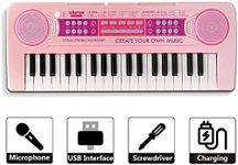 Hemtik 37 Keys Multi-Function Charging Electronic Kids Piano Keyboard Educational Toy Organ for Kids Toddlers Children with Microphone,Eco Friendly Plastic Pink