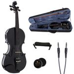 Cecilio CVNAE-Black Ebony Fitted Solid Wood Acoustic Electric Violin, Black, Size 4/4 (Full Size)