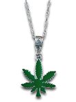 Marijuana Weed Pot Leaf Green Pendant Silver Chain Necklace by Pashal