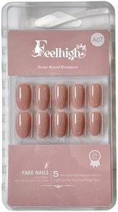 Feelhigh 24 Press On Nails - Natural Reusable Stick On Tips, Salon-Like Jelly Glue False Nails for Women Girls - 12 Sizes Kit (7)