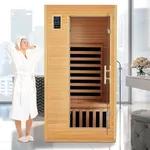 MERXENG 1 to 2 Person Infrared Sauna, Low EMF Infrared Sauna for Home, Indoor Sauna Room, Hemlock Wooden Far Infrared Sauna, Dry Sauna with Bluetooth Speakers, LED Reading Lamp and Chromotherapy Lamp