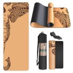 Haninj Eco-Friendly Cork - Yoga Mat Non Slip Unique Design Natural Cork Tpe Material Fitness Exercise Mat with Carry Bag and Strap For Home, Pilates,Aerobic,Gym & Workout 72 X 24 (Black)