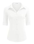 Hotouch Button Down Shirts for Women Dress Shirts 3/4 Sleeve Stretch Business Shirt Blouse (White M)