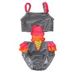 Hopscotch Girls Stripe Print Slim Fit Swimwear in Black Color for Ages 18-24 Months