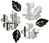 Bikri Kendra - Flower Silver Leaf Black Decorative Mirror Stickers for Wall, Wall Mirror Stickers, 3D Acrylic Stickers Wall Stickers for Hall Room, Bed Room, Kitchen Living Room Kids Room.