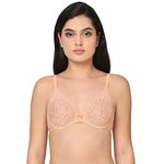 Wacoal Women’s Halo Lace | Non Padded | Wired |Full Cup| Bridal Wear | Plus Size | Lace Bra - Peach(38C)