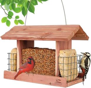 Solution4Patio Homes Garden USA Cedar Bird Feeder Wildbird Essentials Handmade Wooden Outdoor Ranch Patio Yard Tree Hanging with Double Plastic Window and Double Suet Holder Cages Combination #G-8534