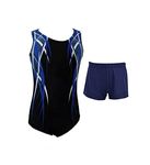 IKAANYA Boys Leotard and Shorts for Gymnastics, Dance, Aerobics, Fitness in Many Colors (Blue+Blue, Adult Small)