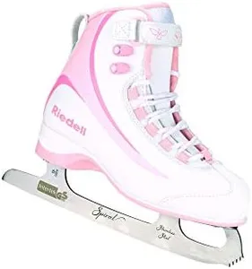 Riedell Soar Junior Kids Ice Skates for Girls and Boys - Sleek Insulated Skate Shoes with Foam-Backed Lining, Stainless Steel Blades, and PVC Soles - Pink - Size 13 JR