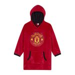 Manchester United Boys Hoodie, Oversized Hooded Man Utd Lounge Gown Fleece Blanket, One Size Fits All Ages 7 to 14 Years Red