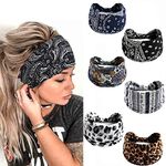 6 Pieces Headbands Ladies Women Wide Hair Band Boho Floral Print Leopard Knot Elastic Running Yoga Head Wrap Hairbands Multicolor
