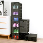 Kuber Industries Plastic 6 Layer See Through Foldable Closed Shoes Racks for Home | Shoe Boxes Storage/Sneaker Shoe Box Stand | Organizer for Wardrobe | Collapsible Shoe Rack Storage | Matte Black