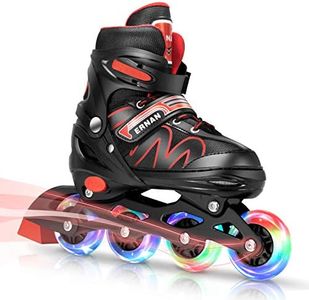 ERNAN Inline Skates for Kids Girls Boys Beginners. 4 Size Adjustable Size with Light up Wheels.Outdoor Roller Skates for Kids Beginner Ages 4-12, Men and Women (Red, M)