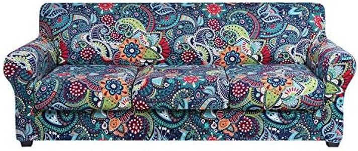 hyha Couch Cover, Floral Pattern, Stretch, Printed, 4 Pieces, Sofa Slipcovers, for 3 Separate Cushion Couch Sofa, Washable Furniture Protector for Dogs (Paisley Floral)