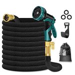 HOHAOO Garden Hose, 50FT Garden Hose Pipe with 10 Modes Spray Gun & Solid Brass Connectors, Flexible Hose Pipe, Expandable Hose Pipe for Garden, Black 15m