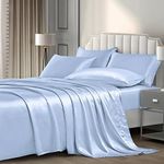 P Pothuiny 6 Pieces Queen Satin Sheets Luxury Baby Blue Satin Bedding Sheet Set, 1 Deep Pocket Fitted Sheet + 1 Flat Sheet + 4 Pillow Cases