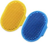 2 PCS Dog Bath Brush Dog Grooming Brush, Lilpep Pet Shampoo Bath Brush Soothing Massage Rubber Comb with Adjustable Ring Handle for Long Short Haired Dogs and Cats