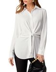 GRACE KARIN Womens White Blouses Dressy Casual Button Down Shirts Classic Long Sleeve Label Collar Tops L