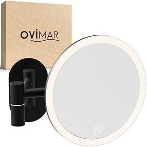 ovimar Leinoya - Espejo cosmético con iluminación (recargable, montaje en pared sin agujeros, para el baño, 5 aumentos, 360 grados)