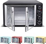 TurboTronic FEO55 Electric Mini Oven 55L - French Doors Compact Table Top Oven with Timer for Baking, Grilling, Rotisserie, Pizza, Toast and Reheating - Comes with Rotisserie Set, Baking Trays - Black