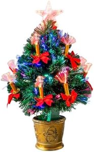 SHATCHI 2Ft/60cm Fibre Optic Christmas Star Topper-LED Candle & Bow Decorations-Pre-Lit Green Artificial Xmas Tree-Multicolor Changing Lights, PVC, 2FT
